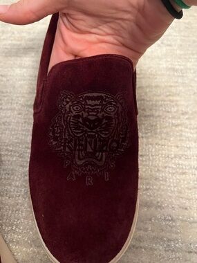 Kenzo Burgundy Suede Slip-On Sneakers with Tiger Emboss
